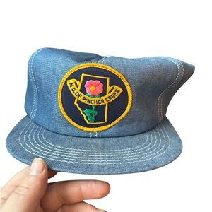 Vintage Blue Denim Cap with Embroidered Patch